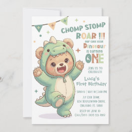 1st Dino Birthday Party | Cute Teddy Bear Dinosaur Einladung