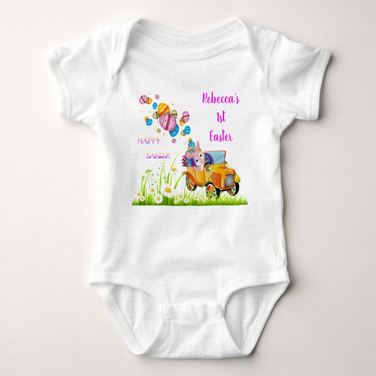 1st Easter Personalized Bunny delivers Easter Eggs Baby Strampler (Vorderseite)