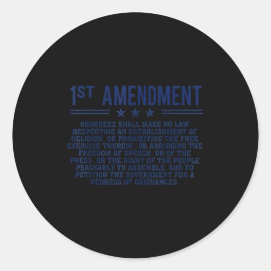 1st First Amendment U.s. Constitution Patriot  Runder Aufkleber (Vorderseite)