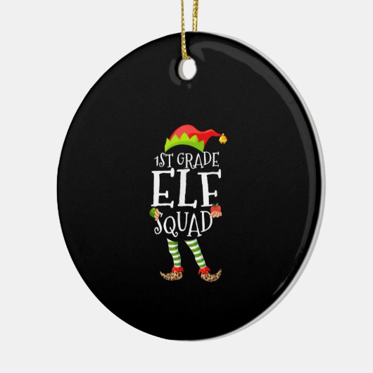 1st Grad Elf Squad Funny Elementary Teacher Xmas Keramik Ornament (Links)