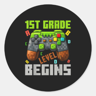 1st Grade Level Begins Gaming Gamer Boys Kids Back Runder Aufkleber