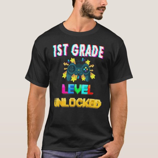1st Grade Level Unlocked Gamer First Day Of School T-Shirt (Vorderseite)