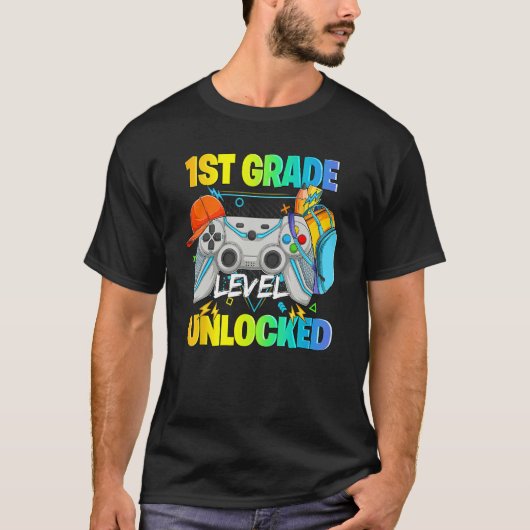 1st Grade Level Unlocked Video Gamers First Day Of T-Shirt (Vorderseite)