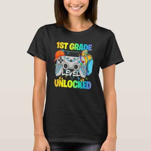 1st Grade Level Unlocked Video Gamers First Day Of T-Shirt (Vorderseite)
