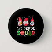 1st Grade Squad Gnome Teacher Christmas Ne Buffalo Button (Vorderseite)