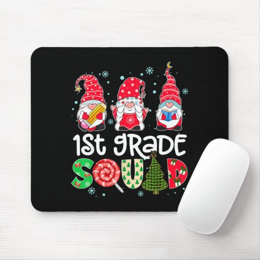 1st Grade Squad Gnome Teacher Christmas Ne Buffalo Mousepad (Mit Mouse)