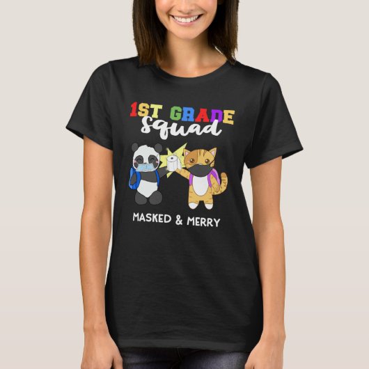 1st Grade Squad Quarantine Panda Kitty Mask Quote T-Shirt (Vorderseite)