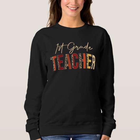1st Grade Teacher leopard Fall Autumn  Thanksgivin Sweatshirt (Vorderseite)