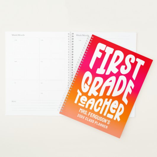 1st Grade Teacher Orange Red Ombre Class Planer (Anzeige)