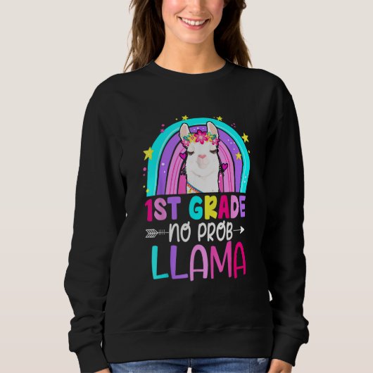 1st Grade Teacher Rainbow No Prob Llama 100th Day Sweatshirt (Vorderseite)