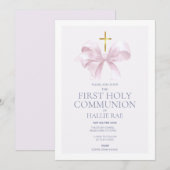 1st Holy Communion Invitation, Modern Pink Bow Einladung (Vorne/Hinten)