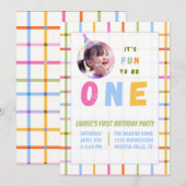 1ST- IT'S FUN TO BE ONE FIRST BIRTHDAY INVITATION  EINLADUNG (Vorne/Hinten)