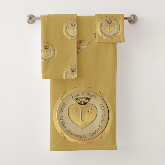 1st or 50th Wedding Anniversary Golden Ochre Towel Badhandtuch Set (Insitu)
