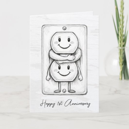 1st Wedding Anniversary Electrical Socket  Karte (Vorderseite)