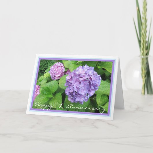 1st Wedding Anniversary Wishes Hydrangeas Elegant Karte (Vorderseite)