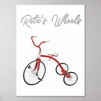 1st Wheels Vintag Red Tricycle Foil Text Poster