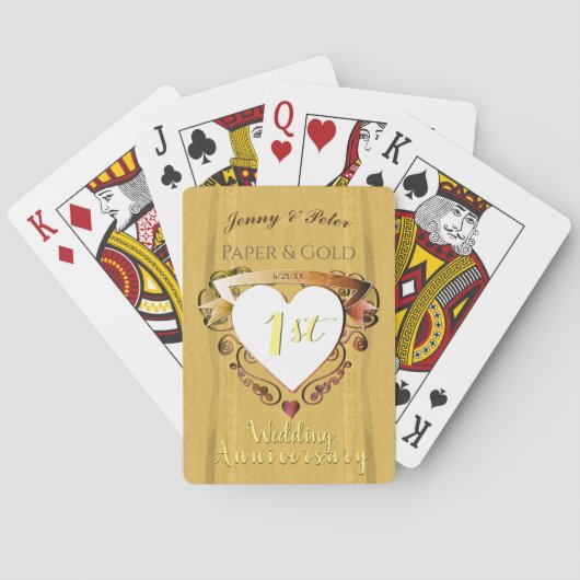 "1st Year Paper & Gold Wedding Anniversary"-Playin Spielkarten (Rückseite)