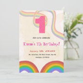 1th Birthday Invitation Girl Editable Rainbow Einladung (Stehend Vorderseite)