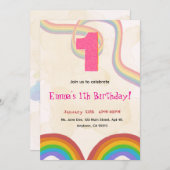 1th Birthday Invitation Girl Editable Rainbow Einladung (Vorne/Hinten)