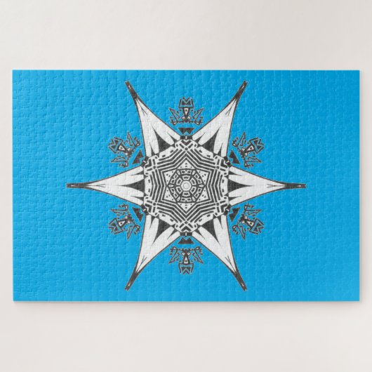 1Z Schwarz-weißes Abstraktes Tribal Puzzle (Horizontal)