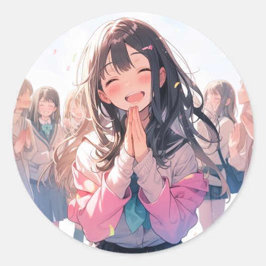 【20枚セット】感謝シール|寿司娘 GenerativeAI Runder Aufkleber (Vorderseite)