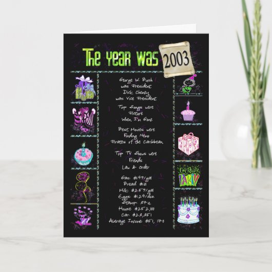 2003 Geburtstag Spaß Trivia Karte (Vorderseite)