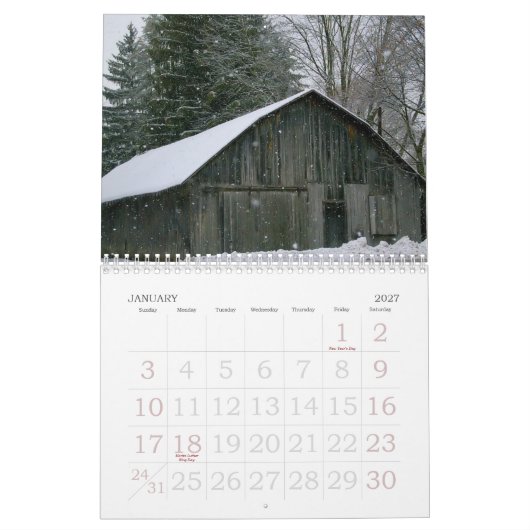 2009 - Scheunen von Mittelpennsylvania Kalender (Jan 2027)