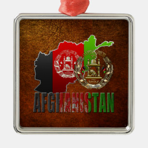 [200] Afghanistan: COA, Flagge u. Karte Silbernes Ornament