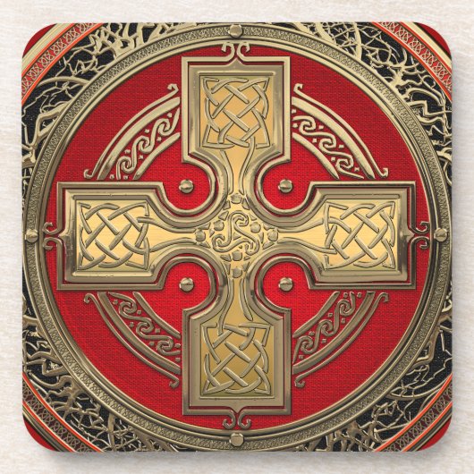 [200] Altes keltisches Sacred Gold Knot Cross Getränkeuntersetzer (Vorderseite)