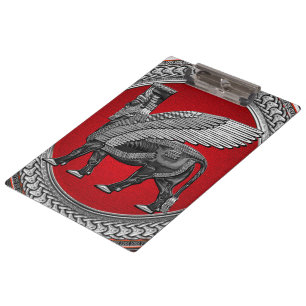 [200] Assyrian Winged Bull: Silver & Black Lamassu Klemmbrett