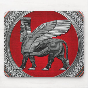 [200] Assyrian Winged Bull: Silver & Black Lamassu Mousepad