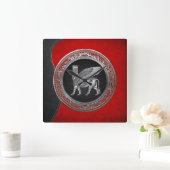 [200] Assyrian Winged Bull - Silver Lamassu Quadratische Wanduhr (Zuhause)