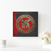[200] Assyrian Winged Lion - Gold Lamassu Quadratische Wanduhr (Zuhause)