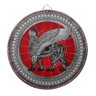 [200] Assyrian Winged Lion: Silver & Black Lamassu Dartscheibe