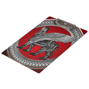 [200] Assyrian Winged Lion: Silver & Black Lamassu Klemmbrett