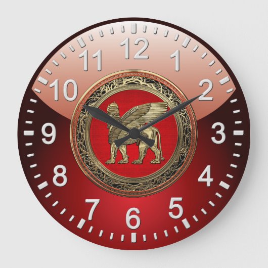 [200] Assyrian Winged Löwe - Gold Lamassu Große Wanduhr (Vorderseite)