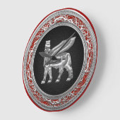 [200] Babylonian Winged Stier [Silber] [3D] Große Wanduhr (Winkel)