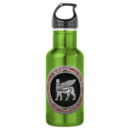 [200] Babylonischer Flügelbull [Silber] [3D] Edelstahlflasche (Vorderseite)