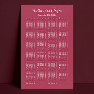 200 Burgund einfache Hochzeits-Sitzordnung Poster