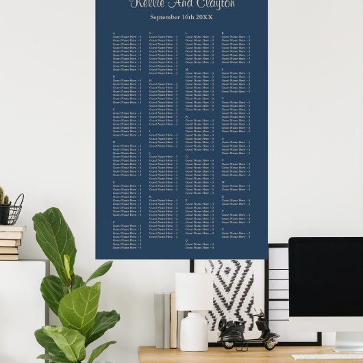 200 Classic Blue Simple Wedding Seating Chart Poster (Heimbüro)