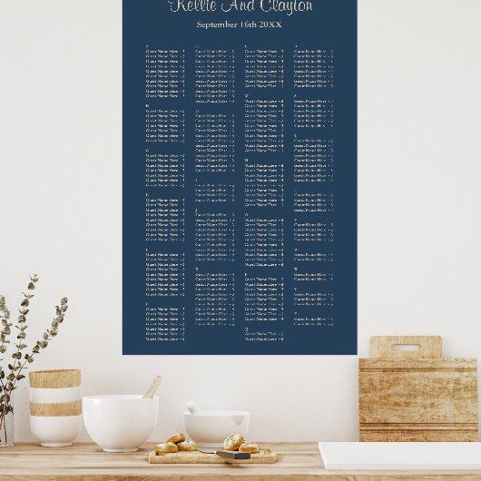 200 Classic Blue Simple Wedding Seating Chart Poster (Küche)