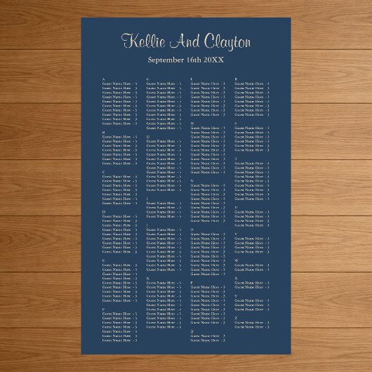 200 Classic Blue Simple Wedding Seating Chart Poster