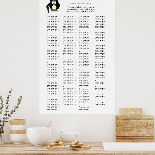 200 Funny Pinguin Greeter Wedding Seating Chart Poster (Küche)