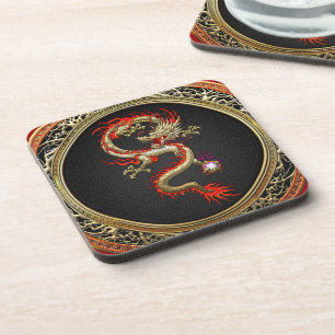 [200] Golden Chinese Dragon Fucanglong Getränkeuntersetzer