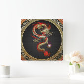 [200] Goldener chinesischer Drache Fucanglong Quadratische Wanduhr (Zuhause)