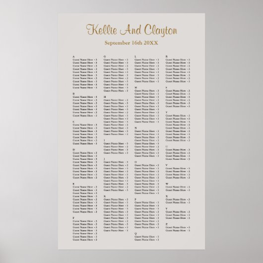 200 Gray Simple Wedding Seating Chart Poster (Vorne)
