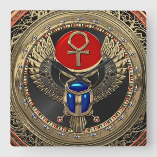 [200] Heiliger Goldägypter Winged Scarabäus mit Quadratische Wanduhr