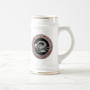 [200] Heiliger Silber Skorpion auf Schwarz Bierglas