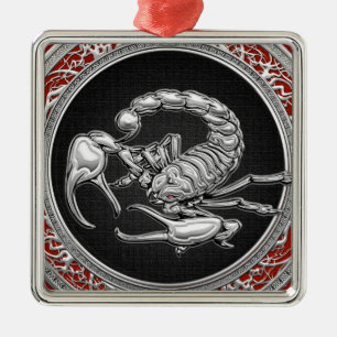 [200] Heiliger Silberkorpion auf Schwarz Ornament Aus Metall