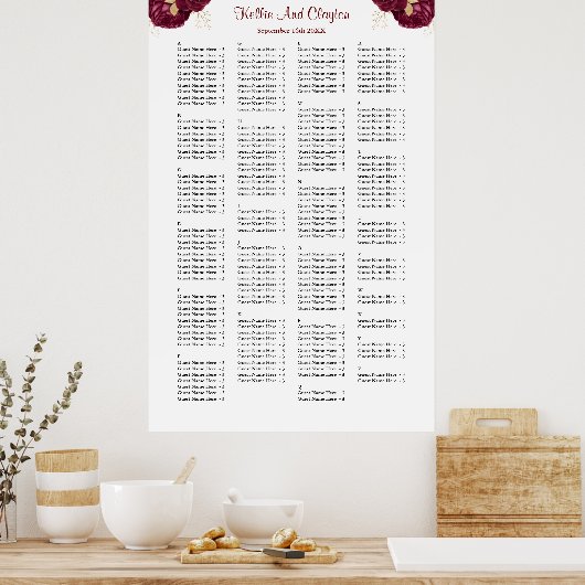 200 Hochzeitskarte für Burgund und Gold Poster (Küche)